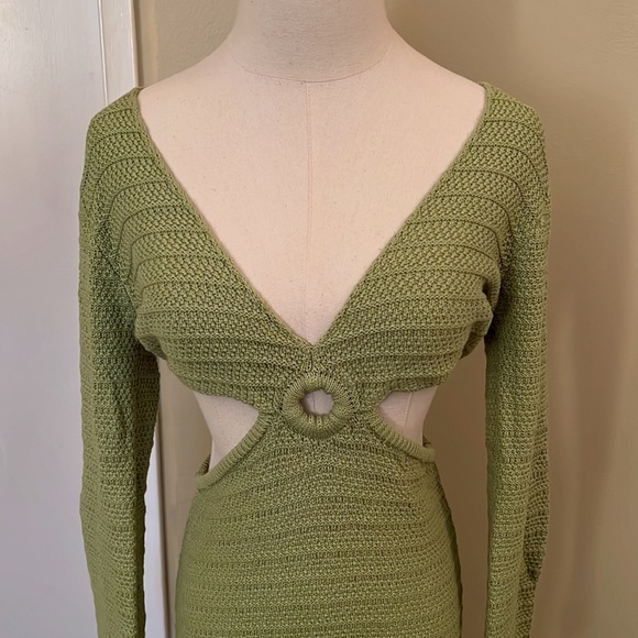 Green Knit Cutout Mini Dress - Picture 2 of 6